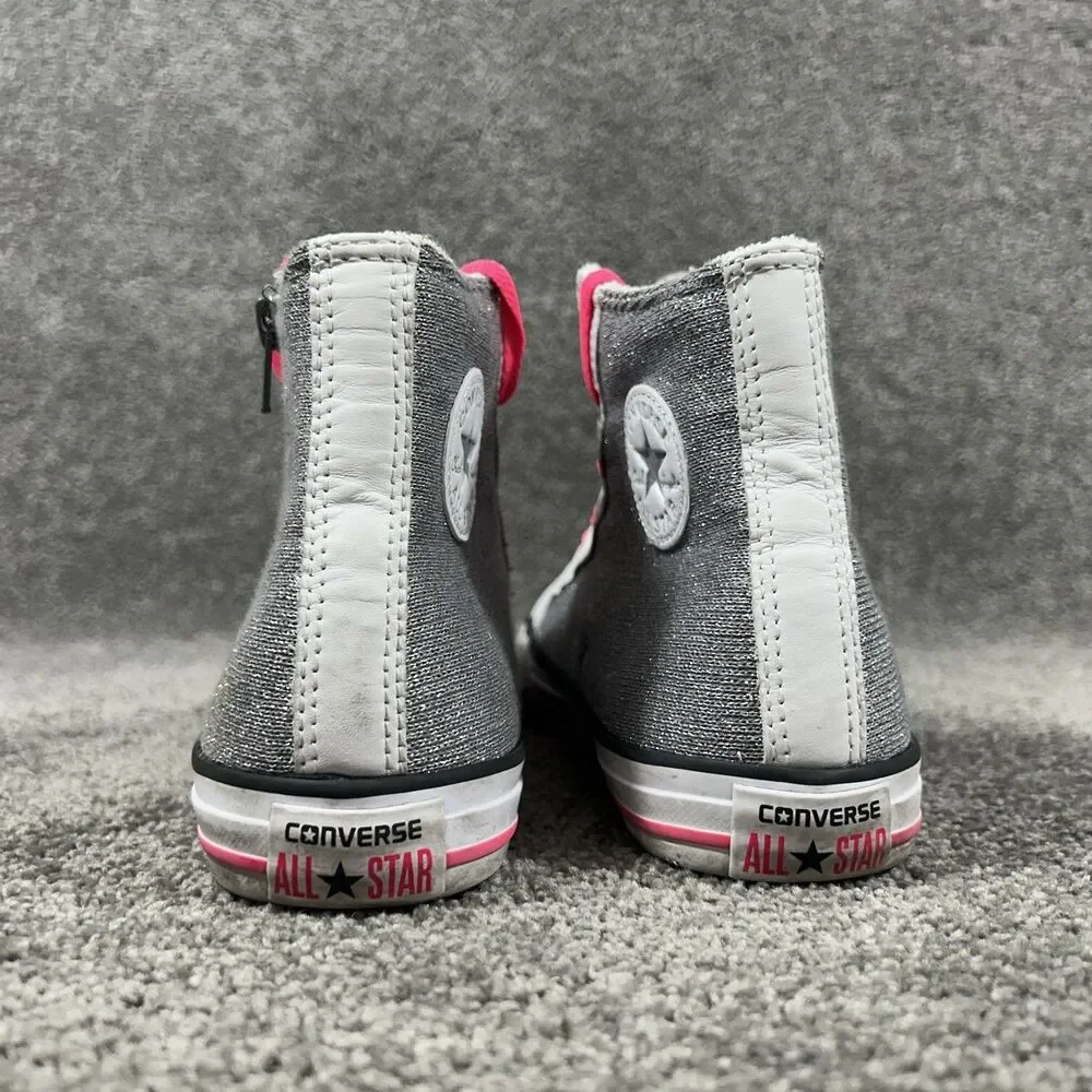 Converse Chuck Taylor Side Zip Hi Top 650600C Girls Sz 6 Silver White Shoes Used